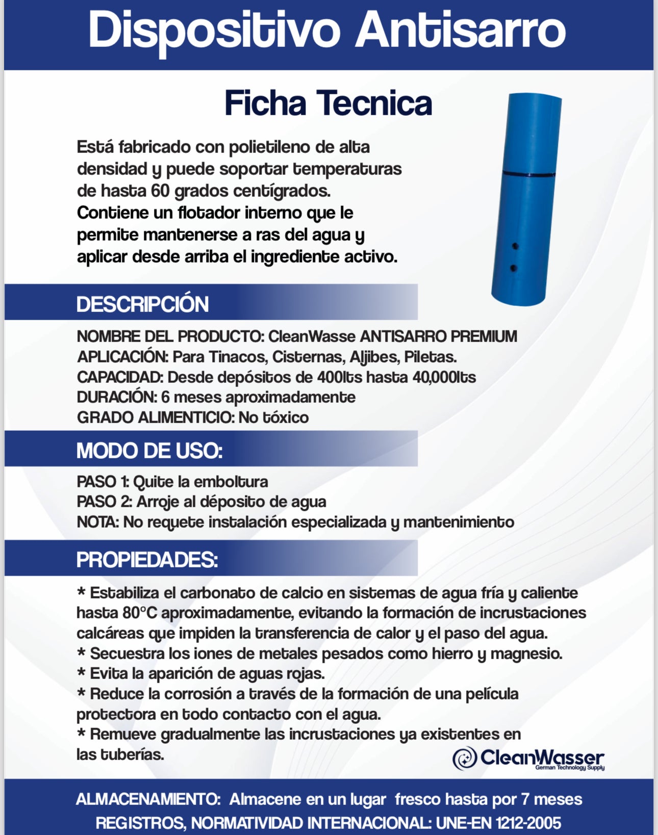 Cartucho AntiSarro para 1,200 a 2,500lts