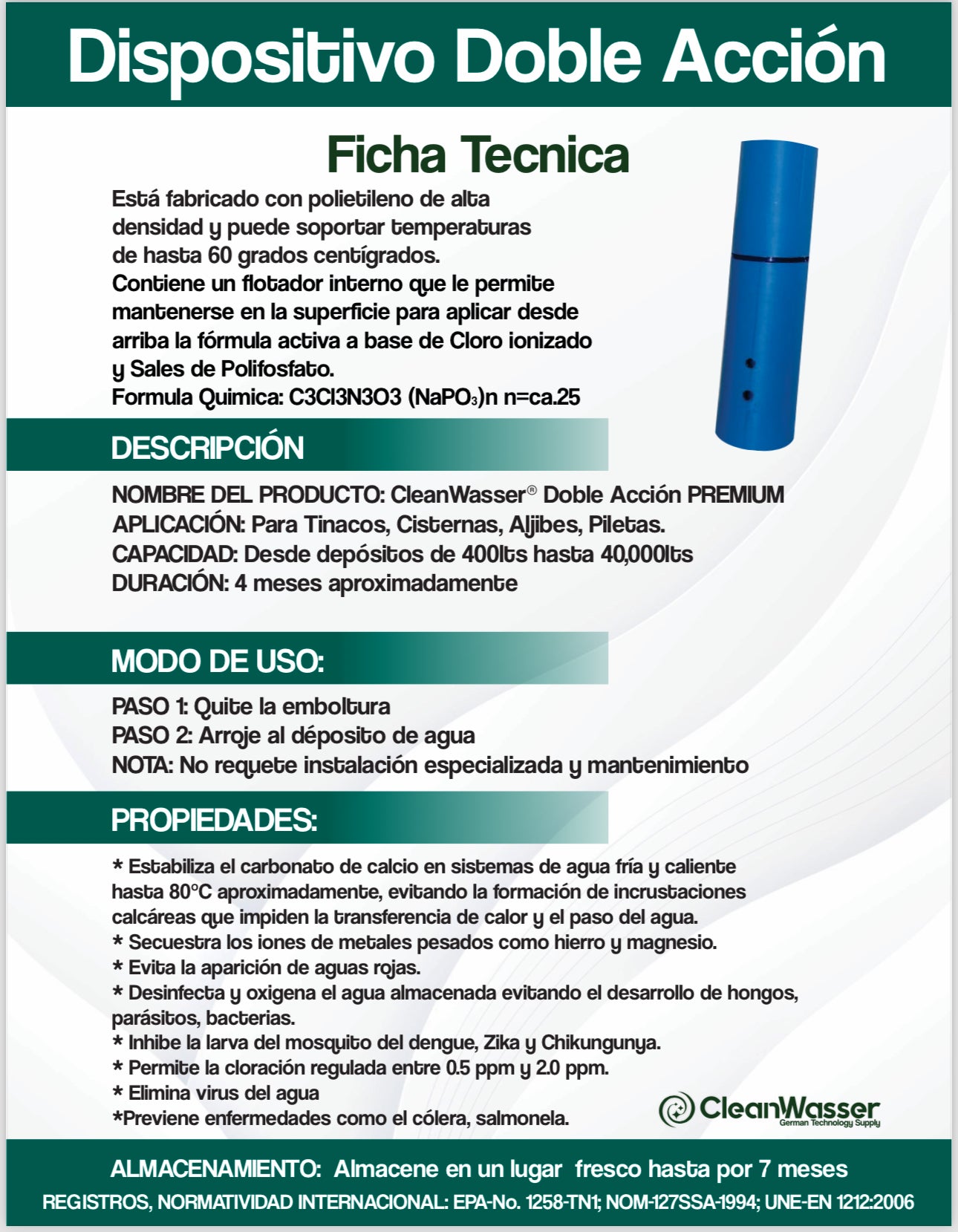Cartucho Doble Acción para Cisternas entre 6,000 a 10,000lts