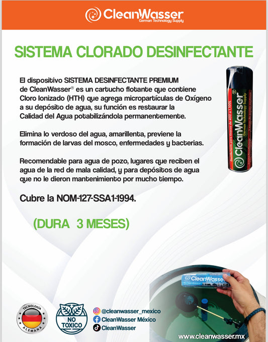 Cartucho Desinfectante para Tinaco de 400 a 1,100lts