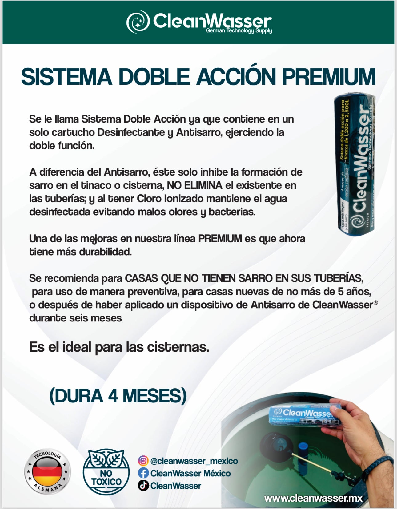 Cartucho Doble Acción para Tinaco de 400 a 1,100lts