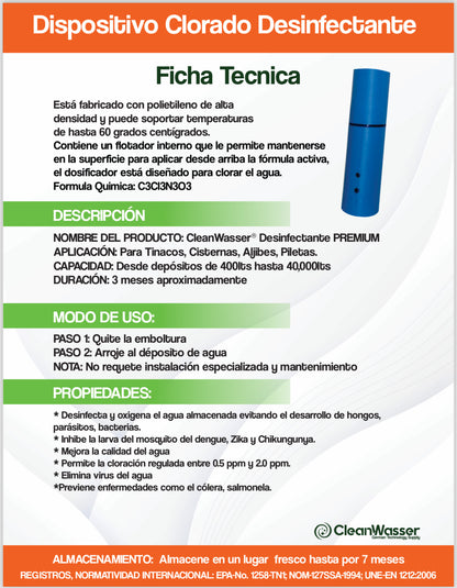 Kit: 1 Cartucho Desinfectante y 1 Cartucho AntiSarro para Tinaco de 400 a 1,100lts