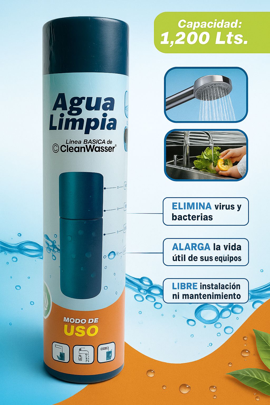 Cartucho Desinfectante para Cisterna 2,500 litros AguaLimpia